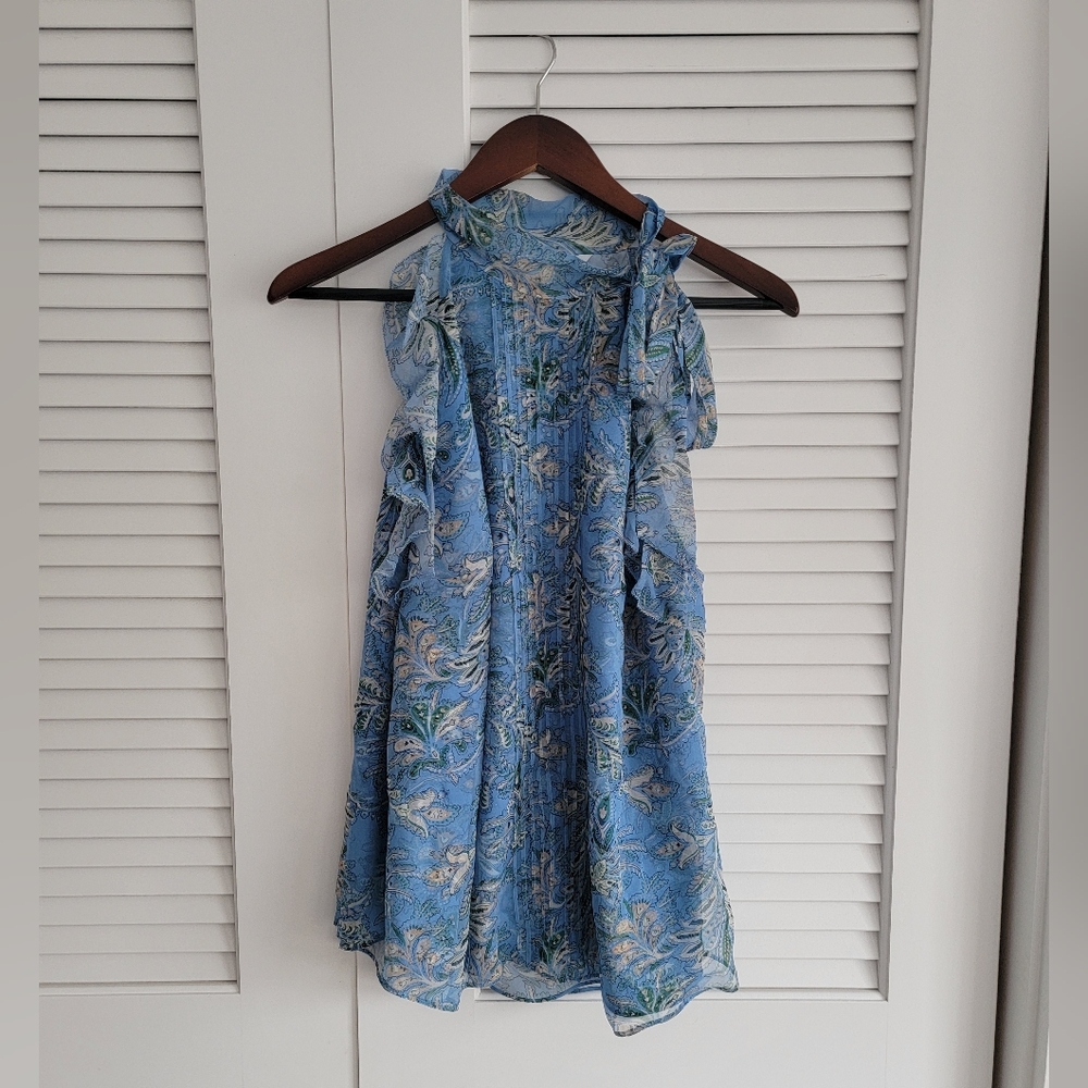 Veronica Beard 100% Silk Dali Top Aero Blue Multi Size 16